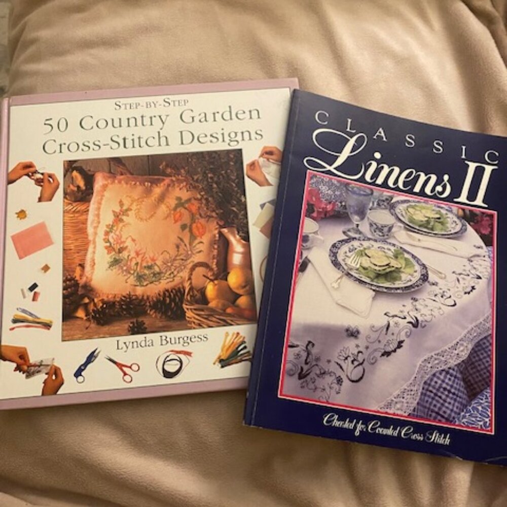 Lot of 2 Cross Stitch Books -Country Garden Hardback & Classic Linens II